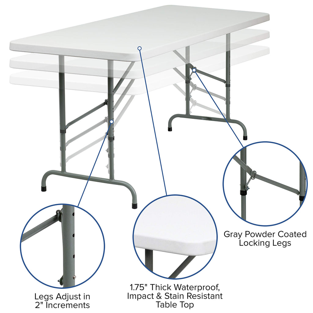 6-Foot Height Adjustable Granite White Plastic Folding Table B6242