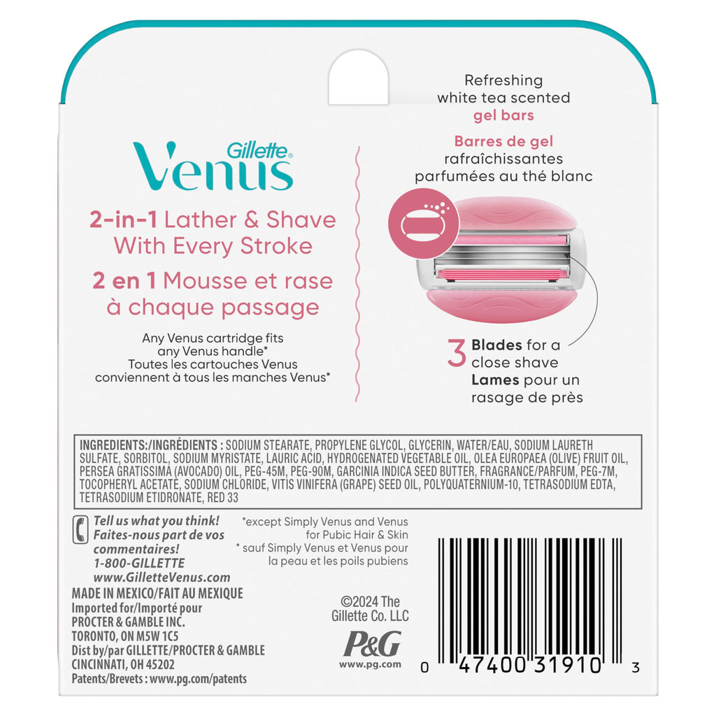 White Tea 3-Blade Razor Refills, 6 Count G64490