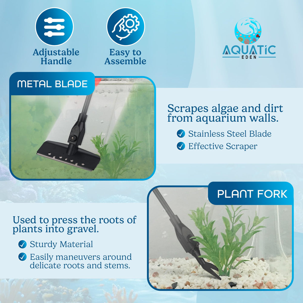 7 in 1 Aquarium Cleaning Kit with Algae Scraper, Fish Net, Gravel Rake & Brush M3977