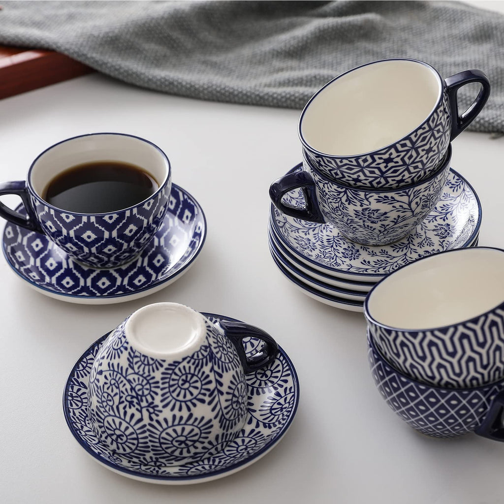 Ceramic Dinnerware Sets 12 Piece + 8 OZ Cappuccino Cup Set with Saucers W2607