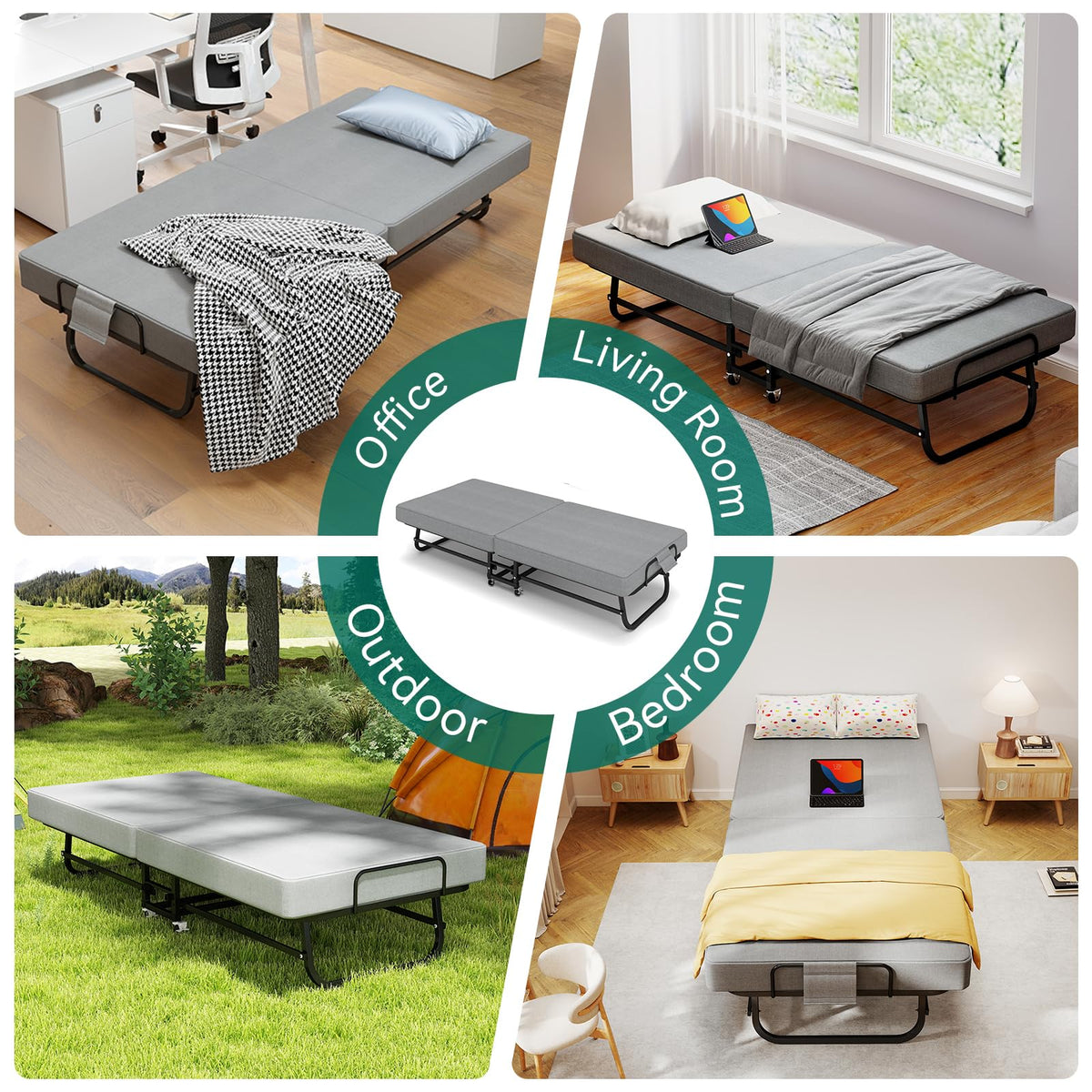 Folding Bed with Mattress and Metal Frame Y618