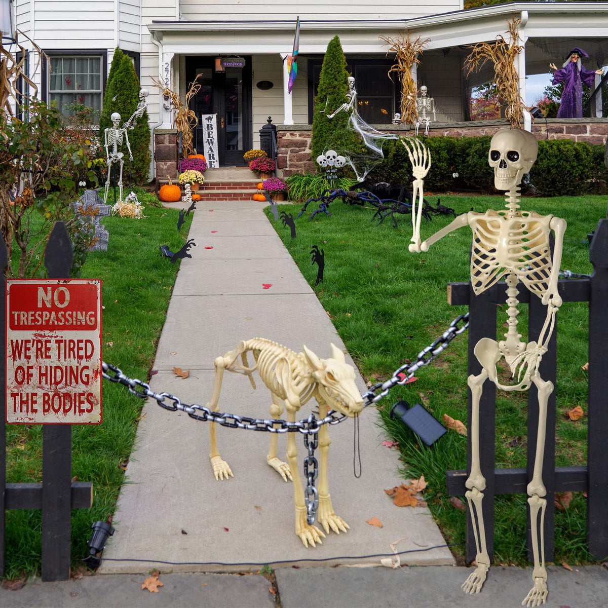 5.4 ft Posable Skeleton with 2 Pack Metal Signs T3897