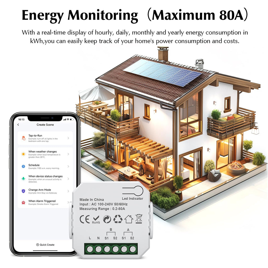 1-Channel WiFi Power Meter 80A Smart Energy Monitor J14248