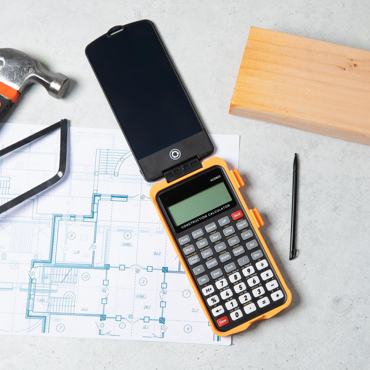 Construction Calculator with Writing Tablet, Feet Inch Fraction Q86662