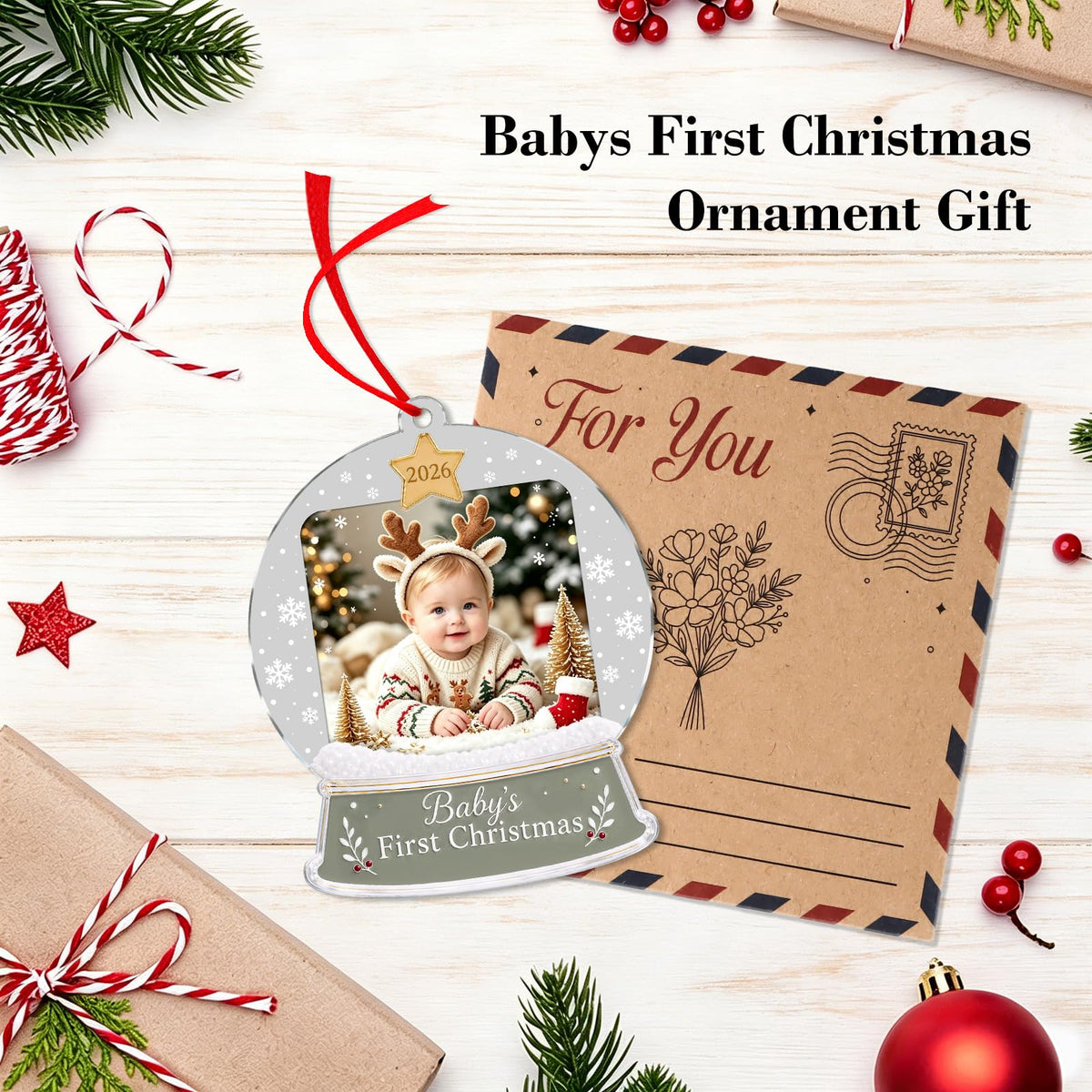 Baby's First Christmas Ornament 2026 Acrylic Photo Frame Ornament W8051