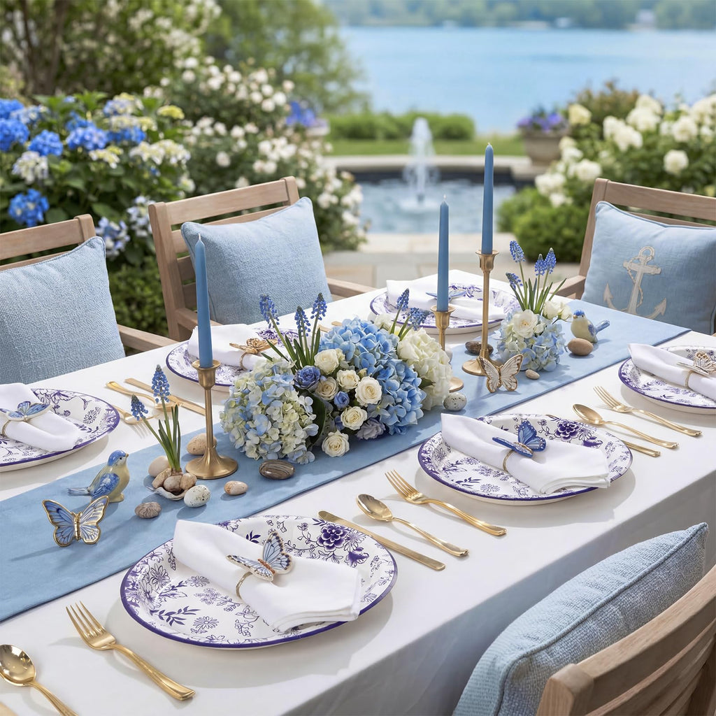 50 Pack Blue Floral Disposable Paper Plates R18517