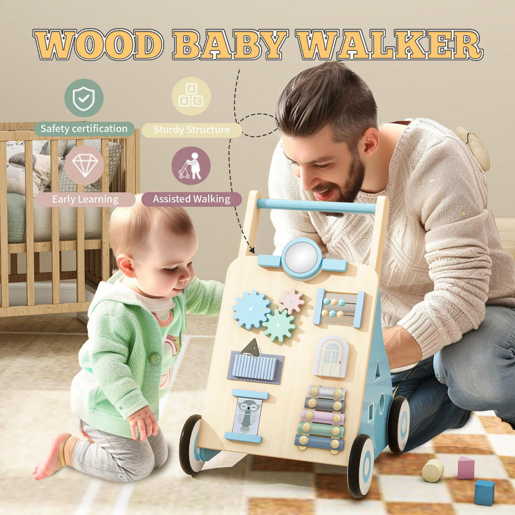 Blue Wooden Baby Walker with Activity Center Z509962