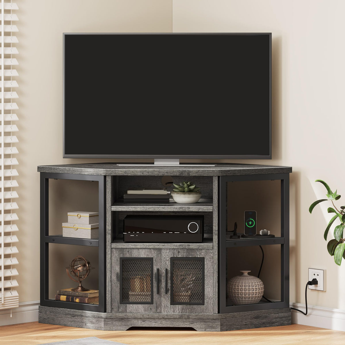 Grey Oak Corner TV Stand Z457268