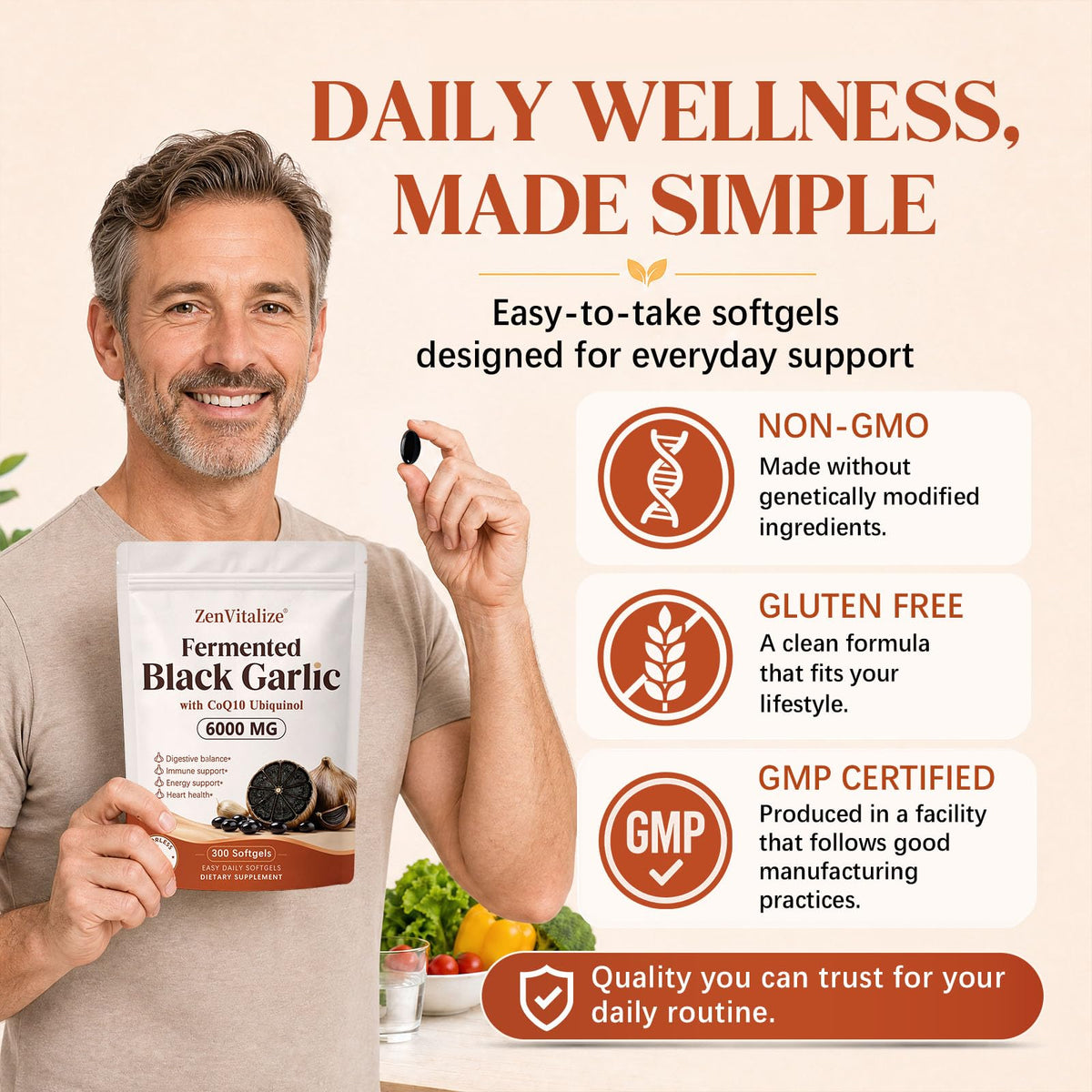 Black Garlic CoQ10 Vitamin K2 Softgels F518039