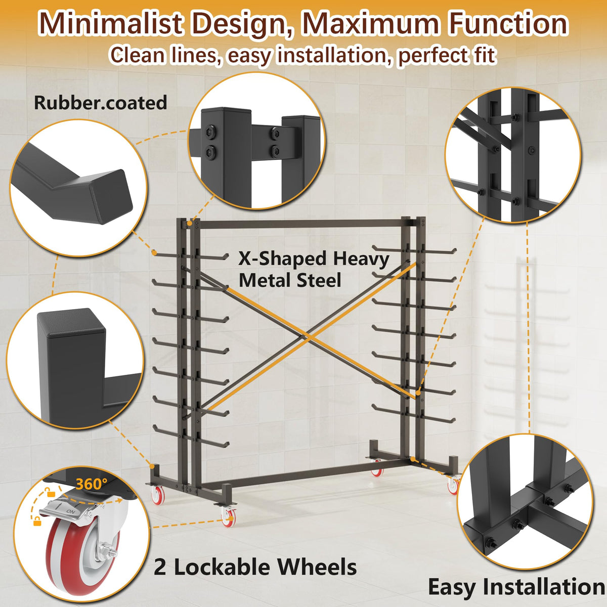 Heavy-Duty 2000LBS 7-Tier Rolling Lumber Storage Rack R970