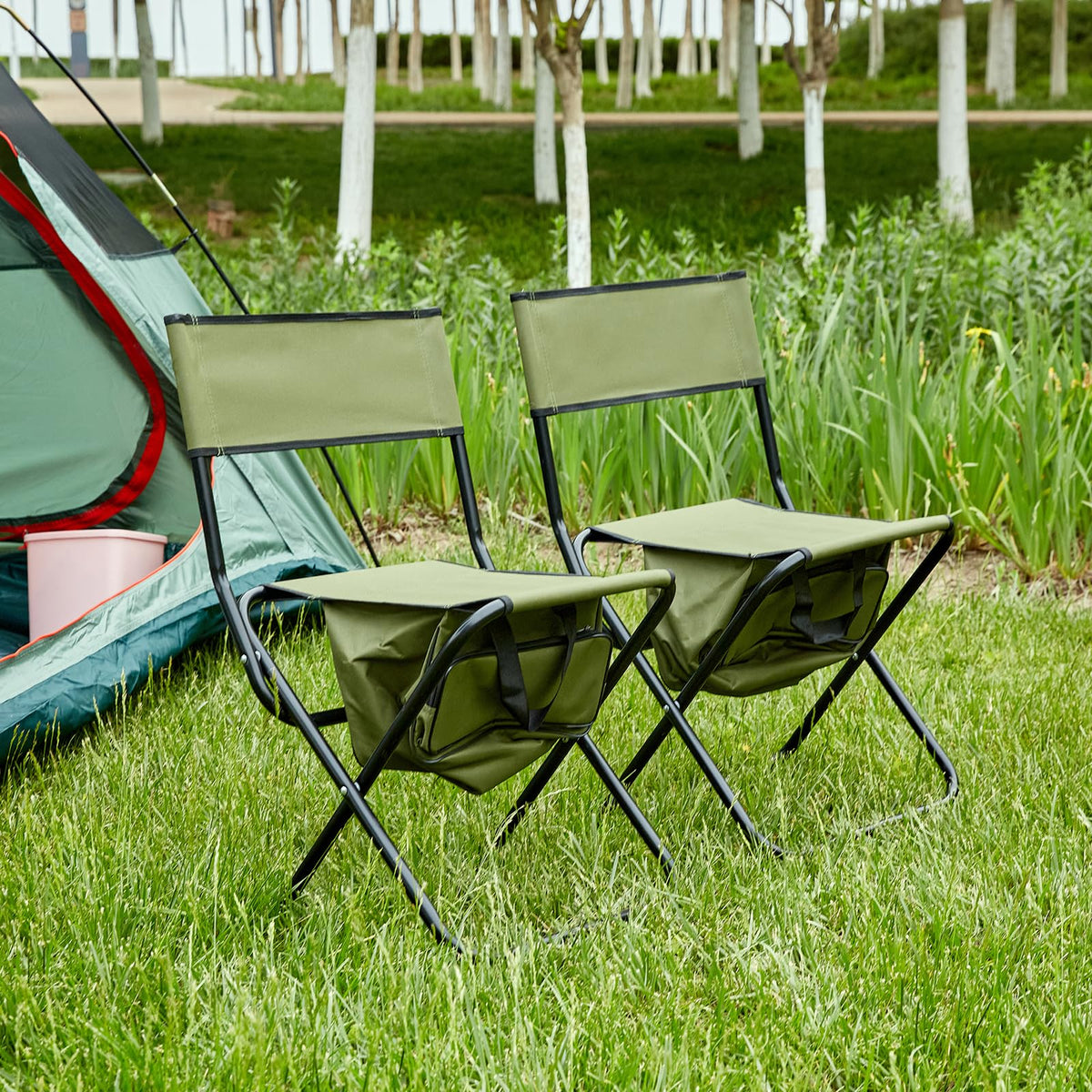 Folding Camping Chair with Storage Bag, 2 Pack, Green E637