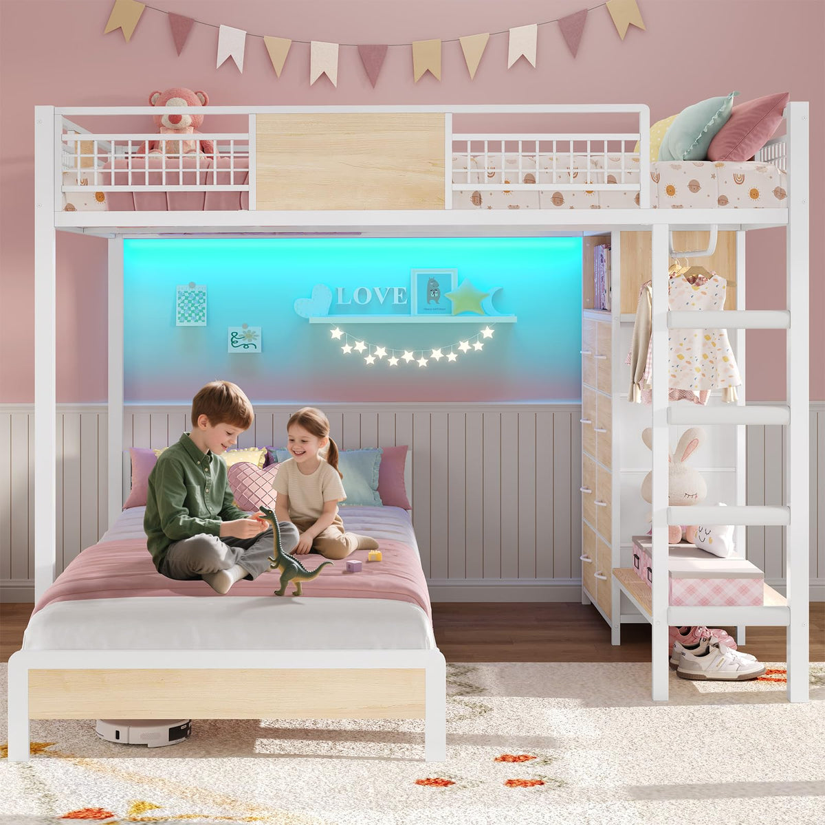 Full Over Twin Bunk Bed with 8 Storage Drawers T81712