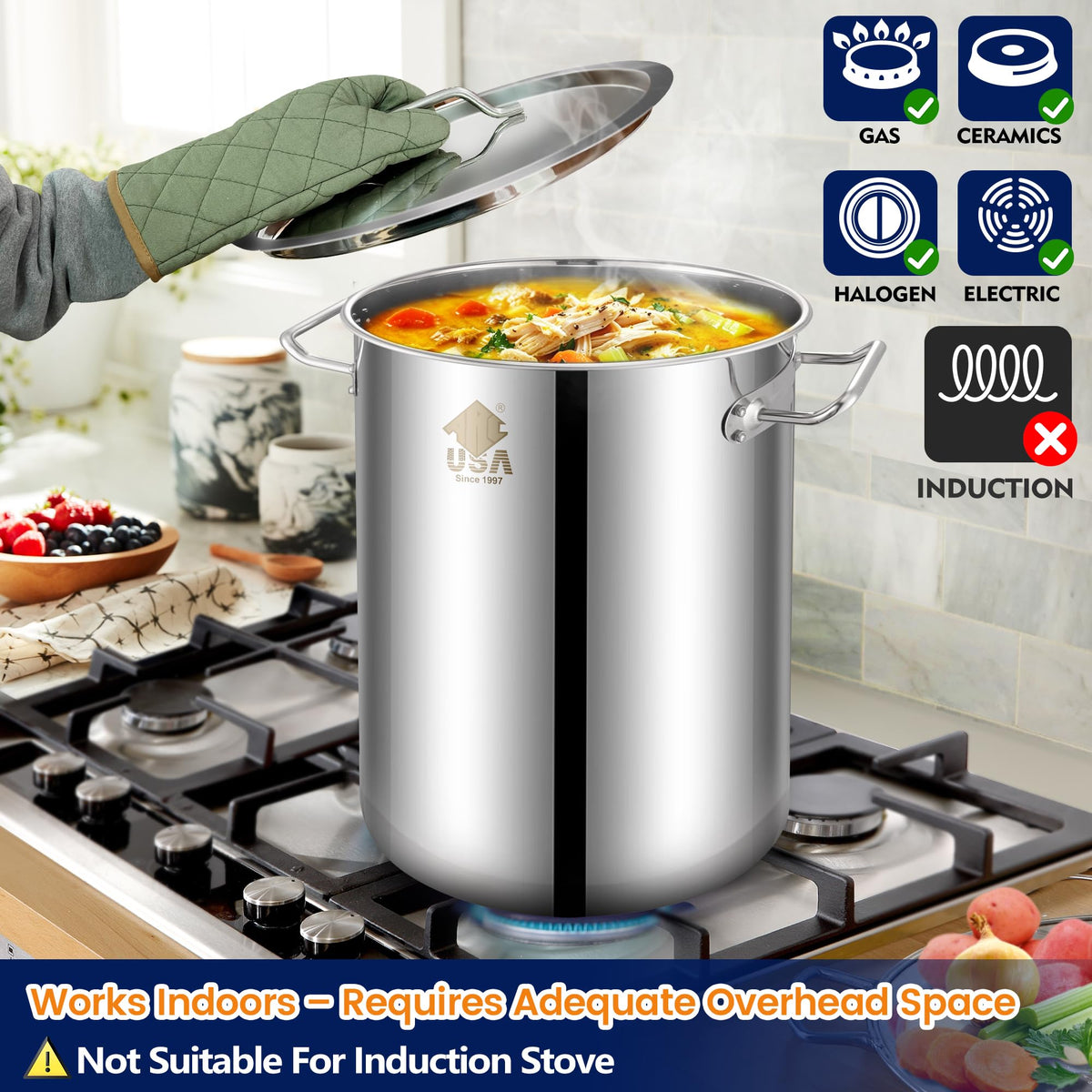 40QT Stainless Steel Stockpot with Basket K617