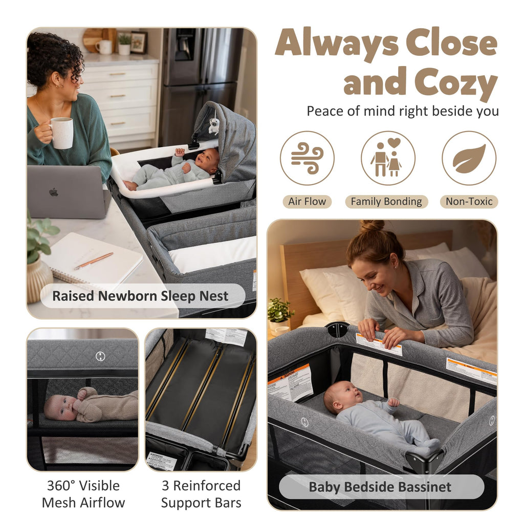 4 in 1 Foldable Pack and Play with Bassinet & Changing Table P25139