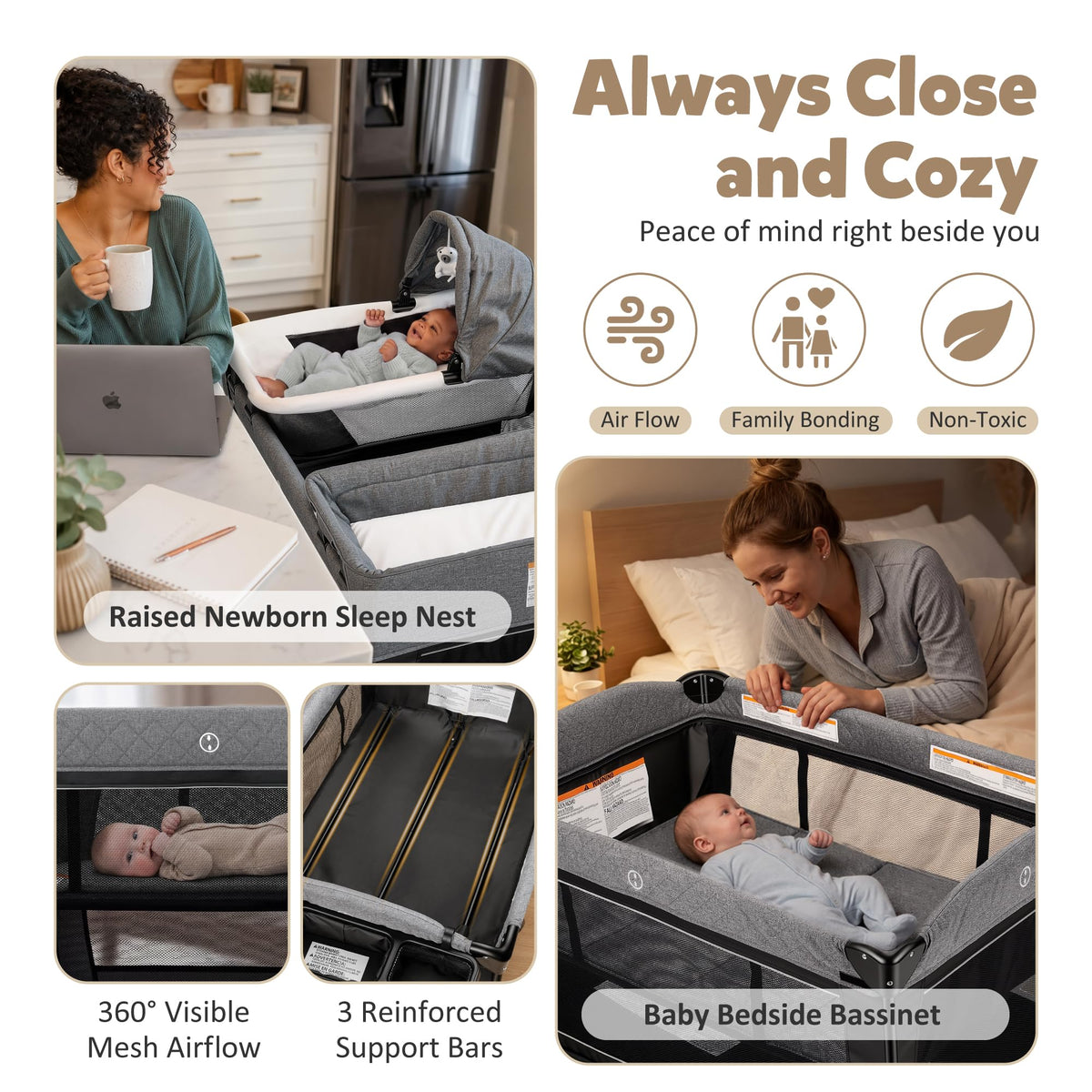 4 in 1 Foldable Pack and Play with Bassinet & Changing Table P25139