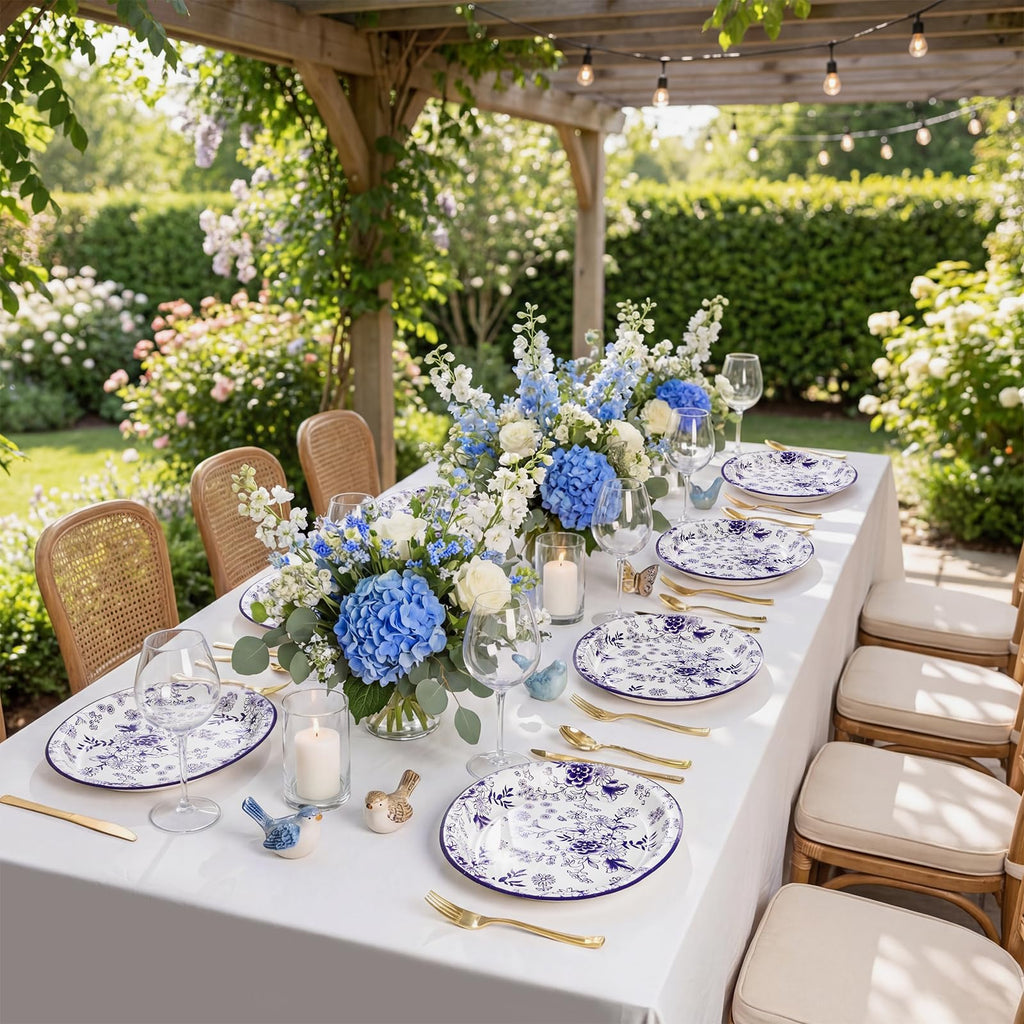 50 Pack Blue Floral Disposable Paper Plates R18517