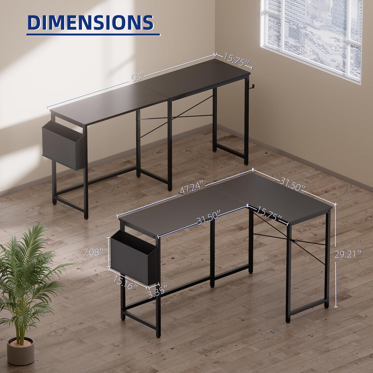 47 Inch Reversible L Shaped Gaming Desk Black W4286