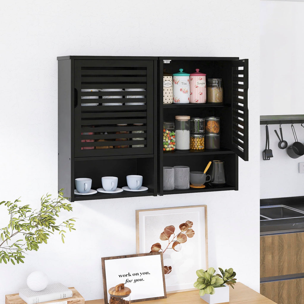 Black Bamboo Wall Mounted Bathroom Storage Cabinet F4583