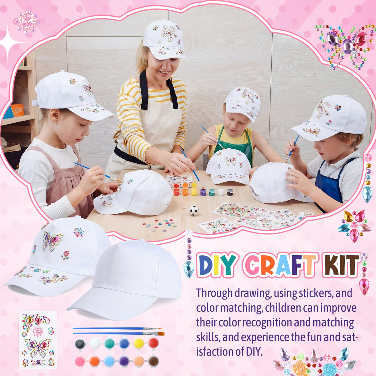 30 Pcs White Blank Adjustable Baseball Caps with Acrylic Paint Brushes U213