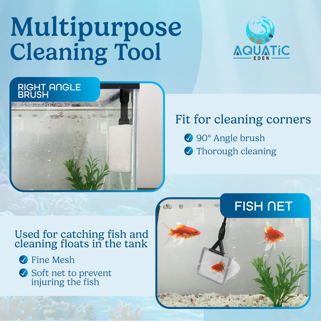 7 in 1 Aquarium Cleaning Kit with Algae Scraper, Fish Net, Gravel Rake & Brush M3977