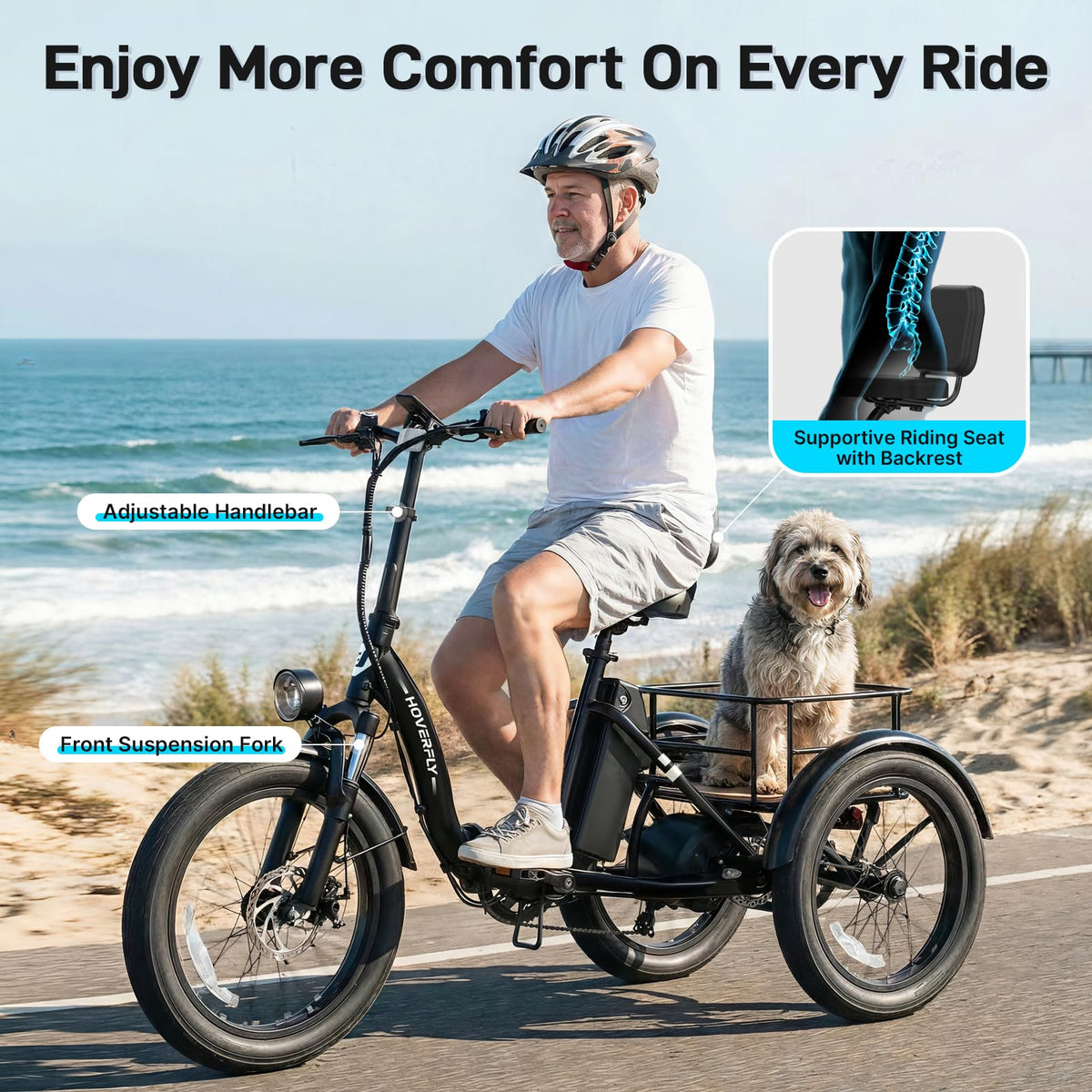 Electric Tricycle for Adults 750W Peak Motor 20"x3" Fat Tire L264