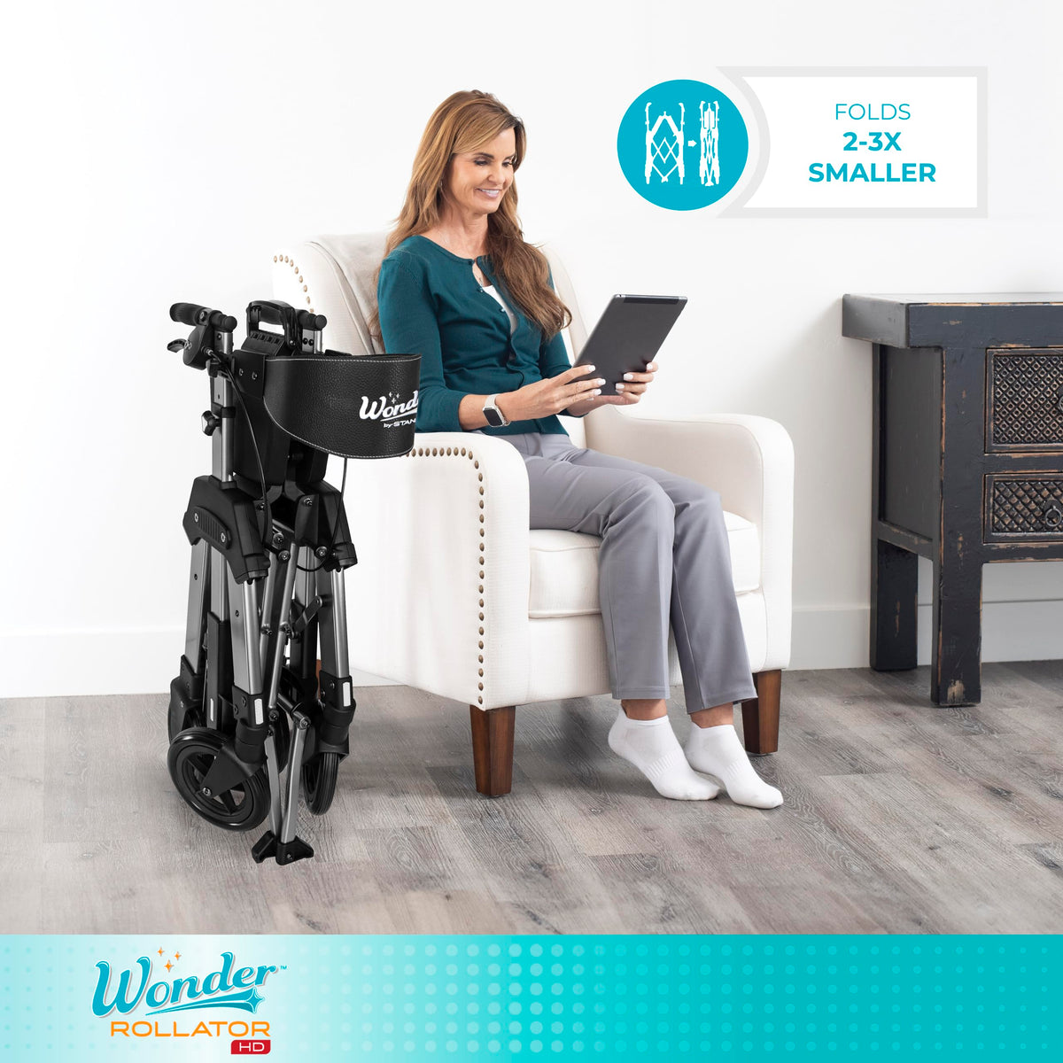 Heavy Duty Folding Rolling Walker with 8-inch Wheels and Wide Seat U41741