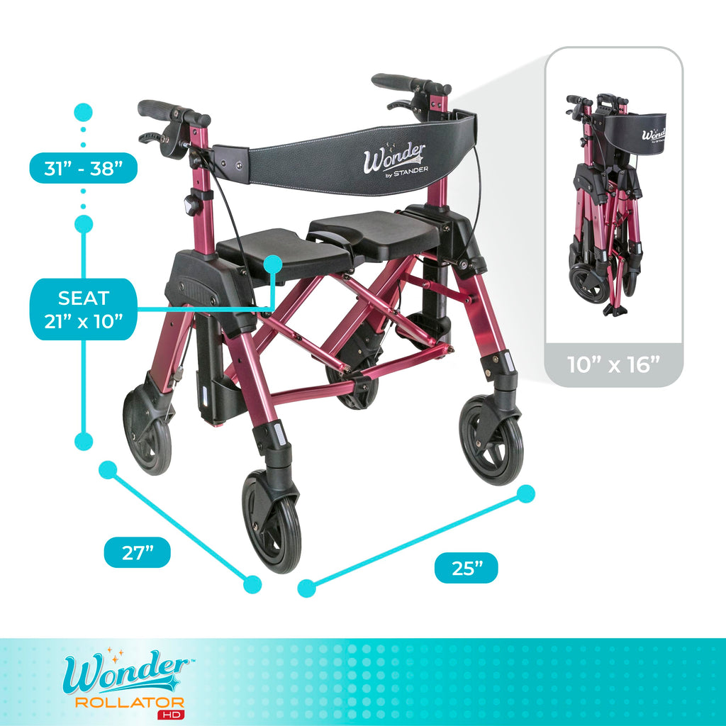Heavy Duty Folding Rolling Walker with 8-inch Wheels and Wide Seat U41741