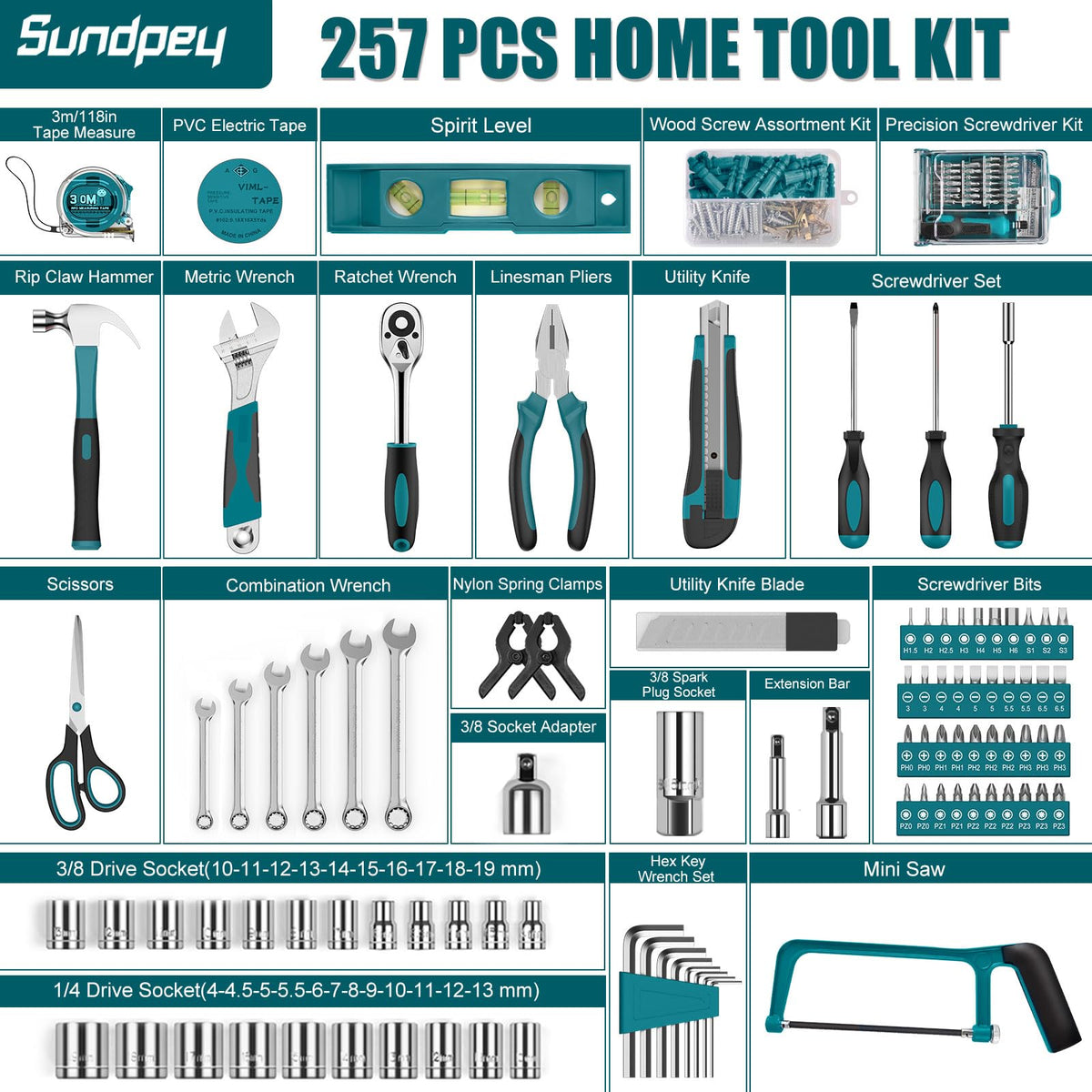 257 Pcs Portable Hand Tool Kit Set with Case G45832