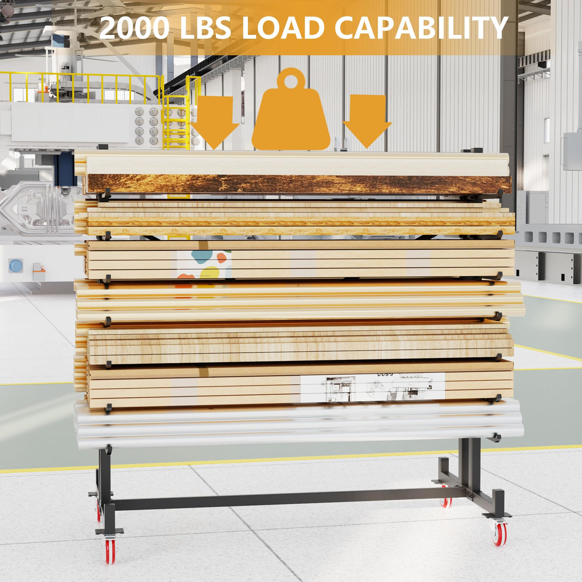 Heavy-Duty 2000LBS 7-Tier Rolling Lumber Storage Rack R970
