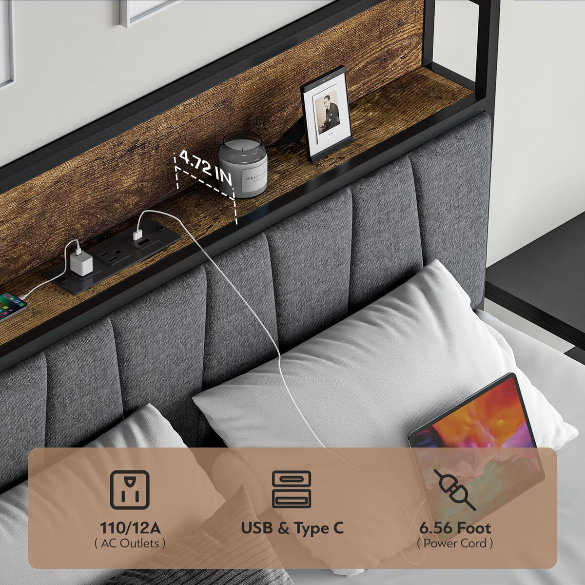 Full Size Storage Bed Frame with Headboard D341681