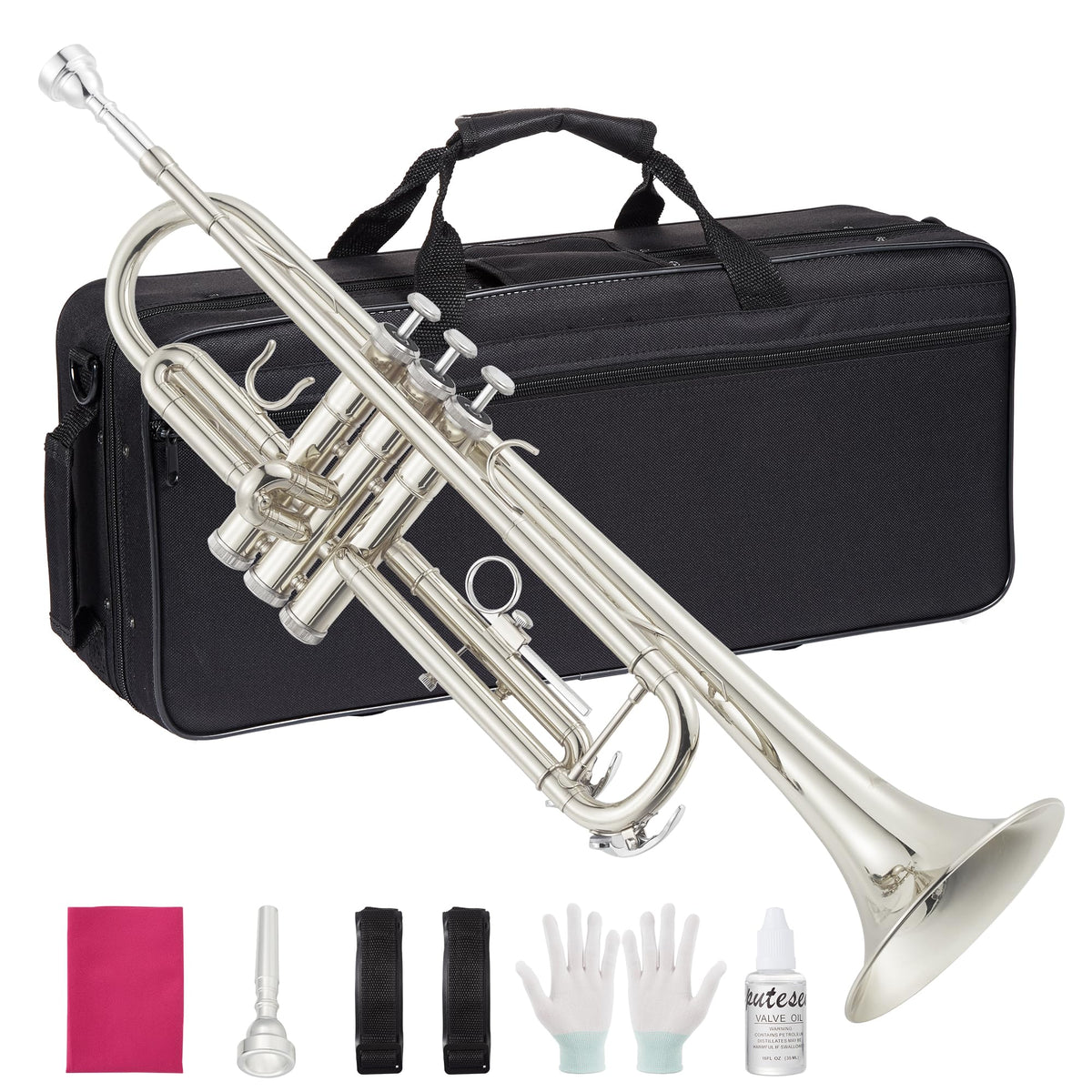 Nickel-Plated Brass Trumpet with Hard Case D8818