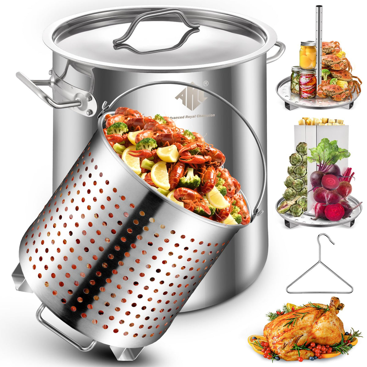 40QT Stainless Steel Stockpot with Basket K617