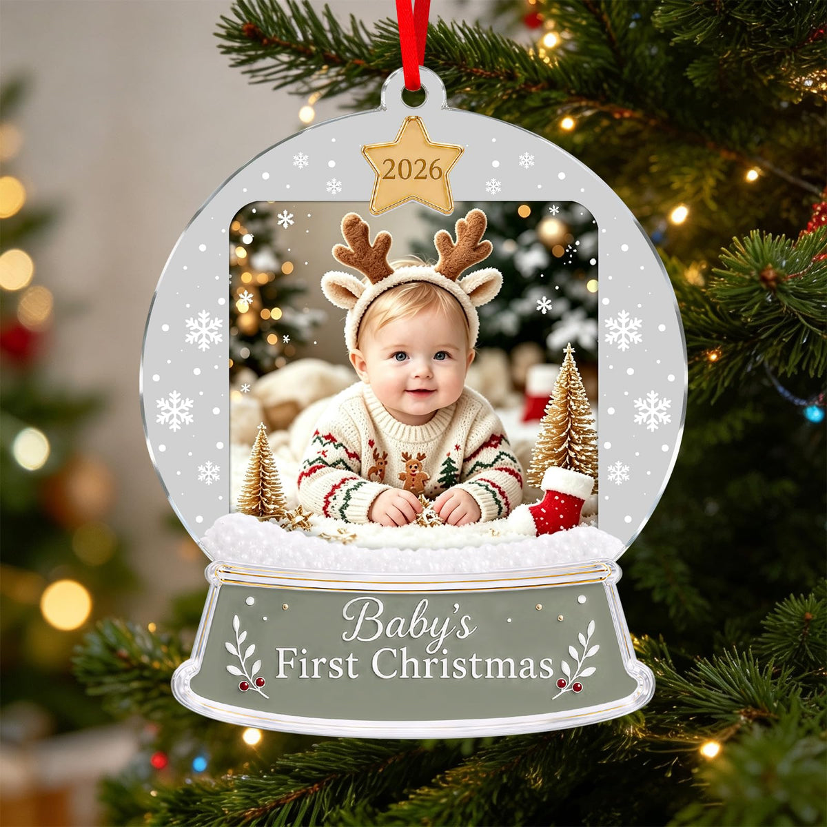 Baby's First Christmas Ornament 2026 Acrylic Photo Frame Ornament W8051