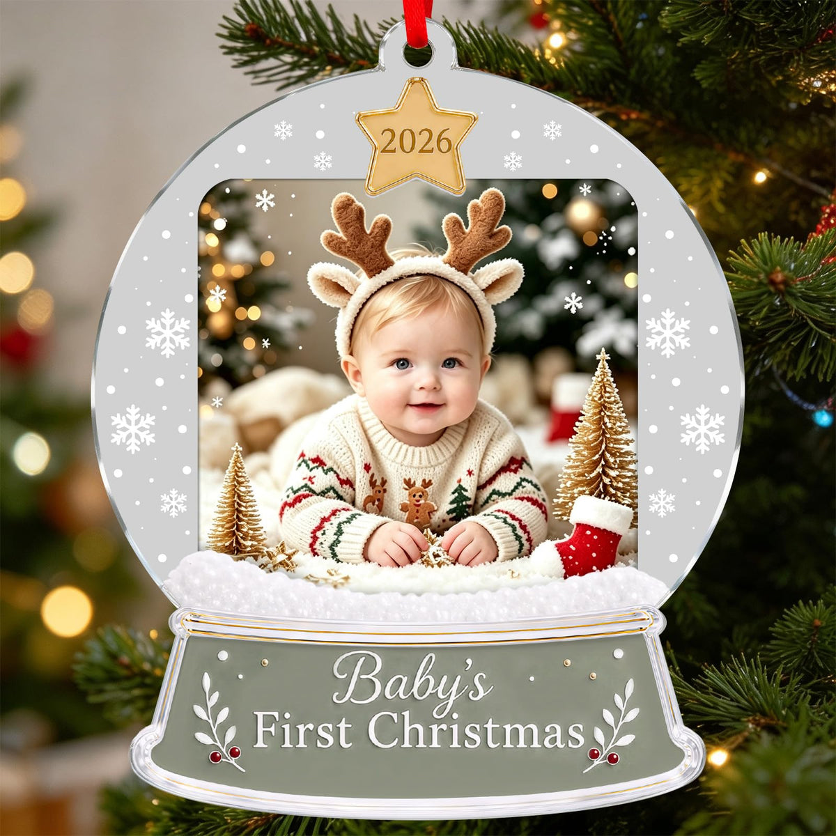 Baby's First Christmas Ornament 2026 Acrylic Photo Frame Ornament W8051