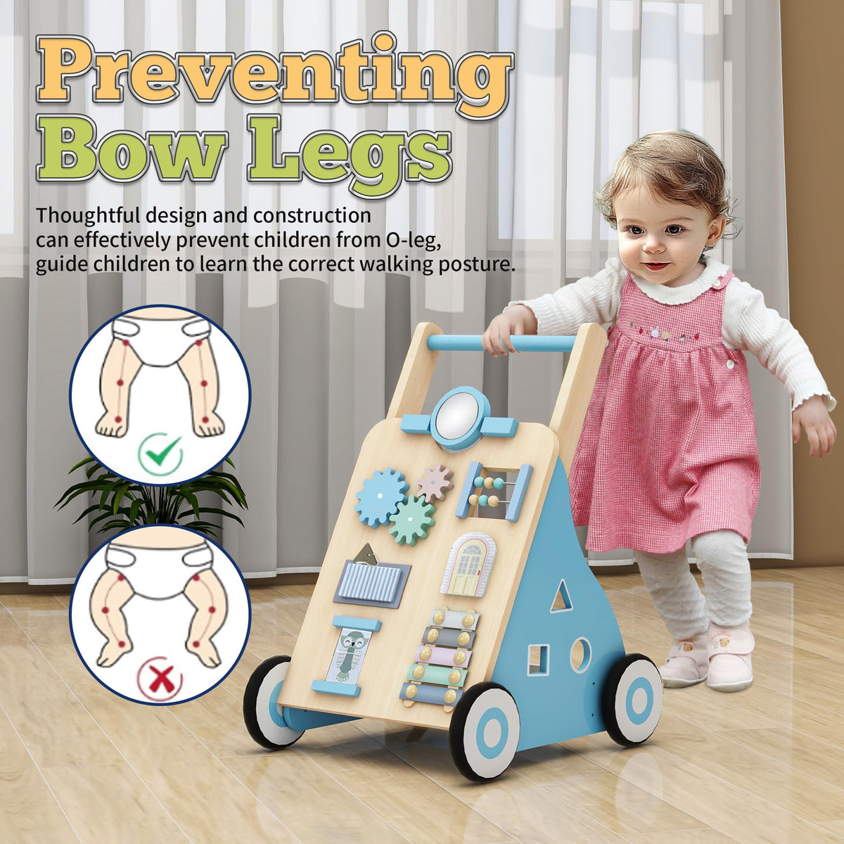 Blue Wooden Baby Walker with Activity Center Z509962