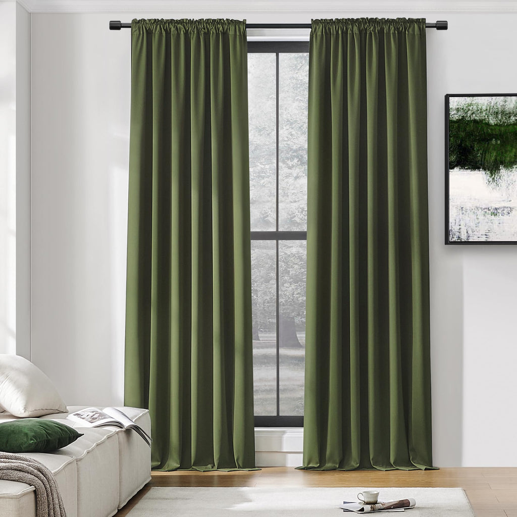 Olive Green 96 Inch Blackout Curtains, Set of 2 Panels G341