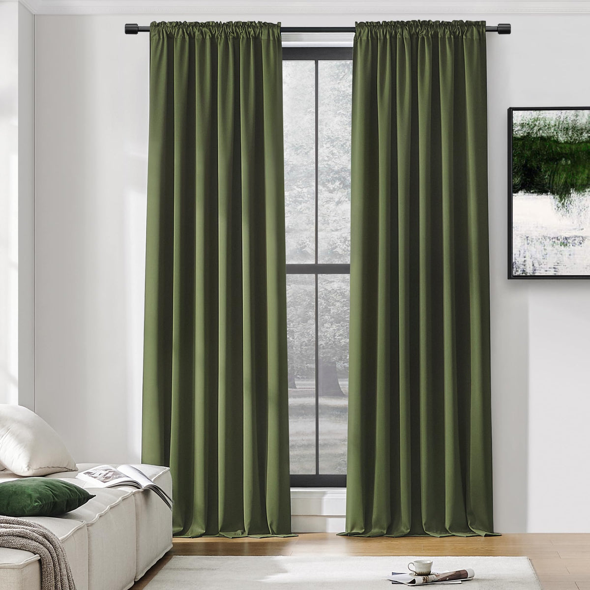 Olive Green 96 Inch Blackout Curtains, Set of 2 Panels G341