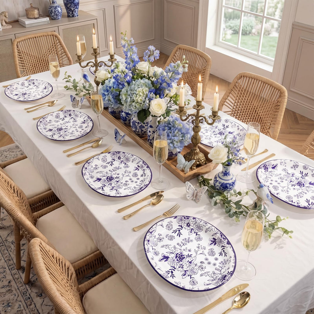 50 Pack Blue Floral Disposable Paper Plates R18517