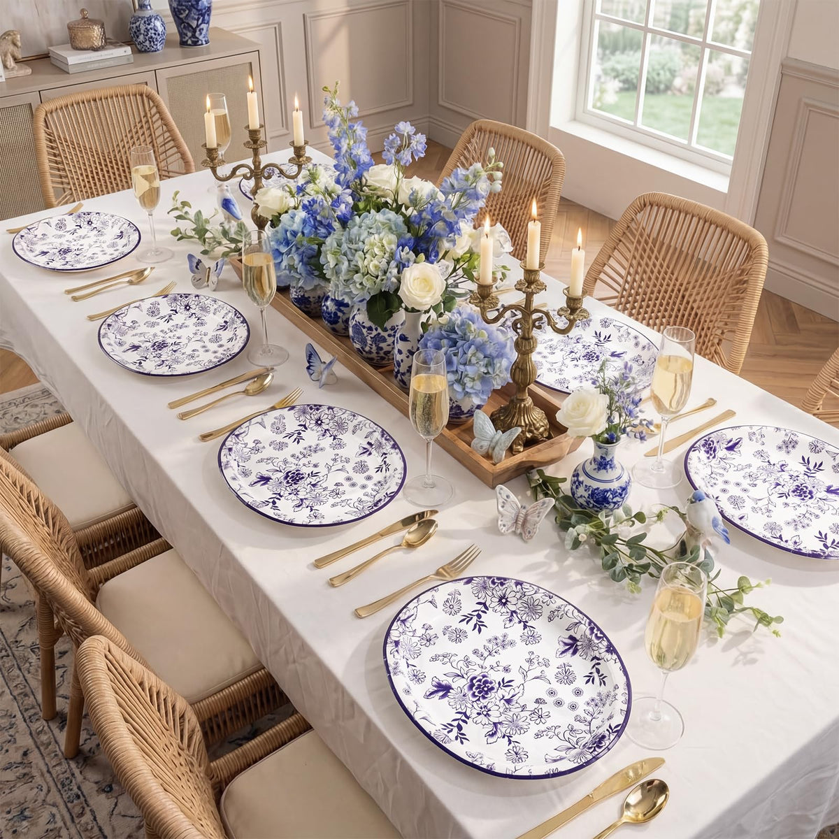 50 Pack Blue Floral Disposable Paper Plates R18517