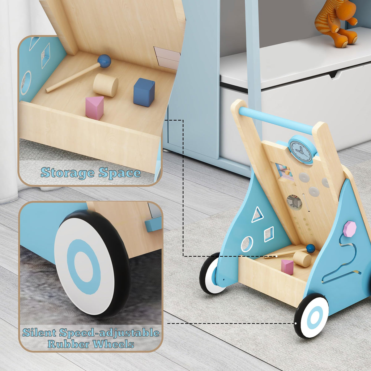 Blue Wooden Baby Walker with Activity Center Z509962