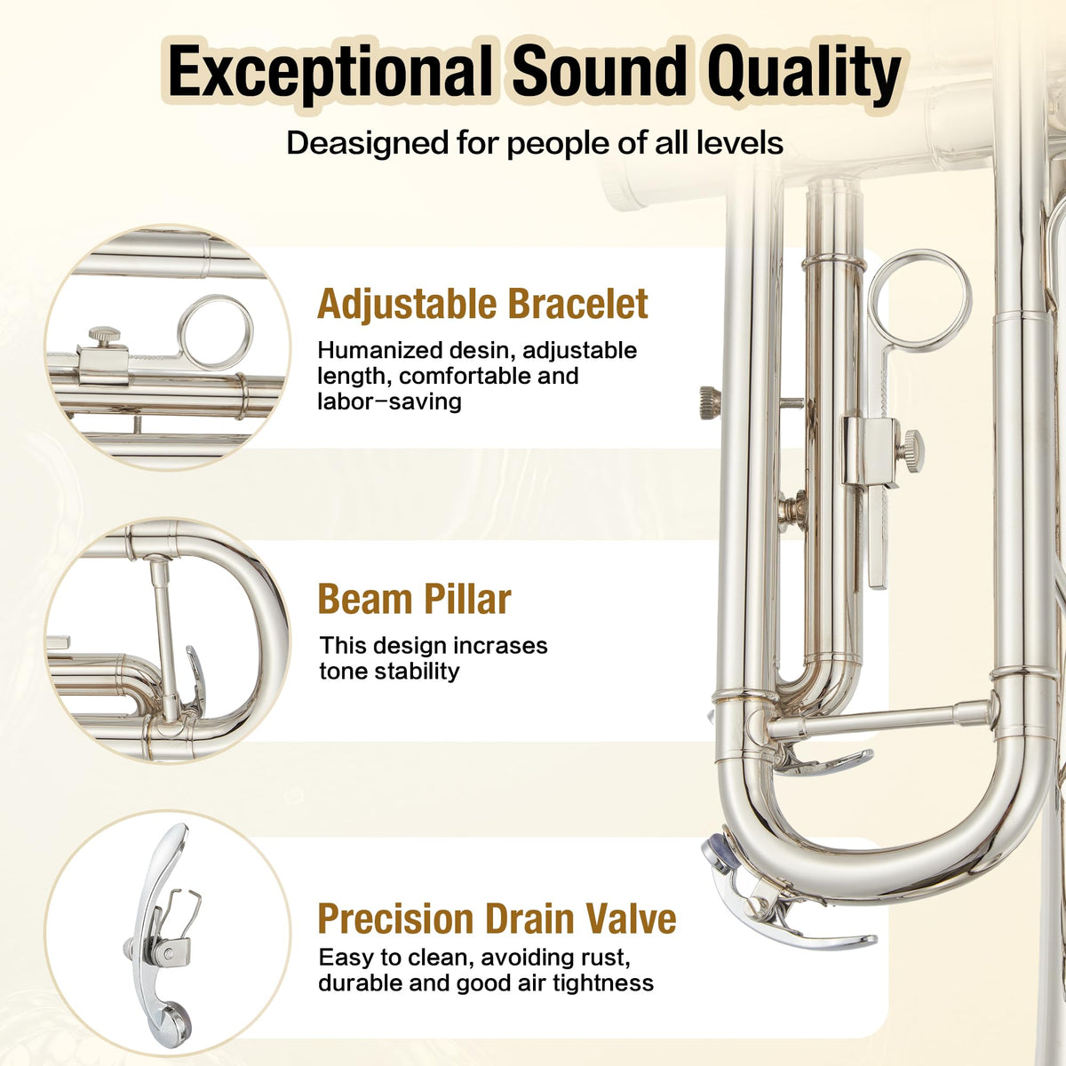 Nickel-Plated Brass Trumpet with Hard Case D8818