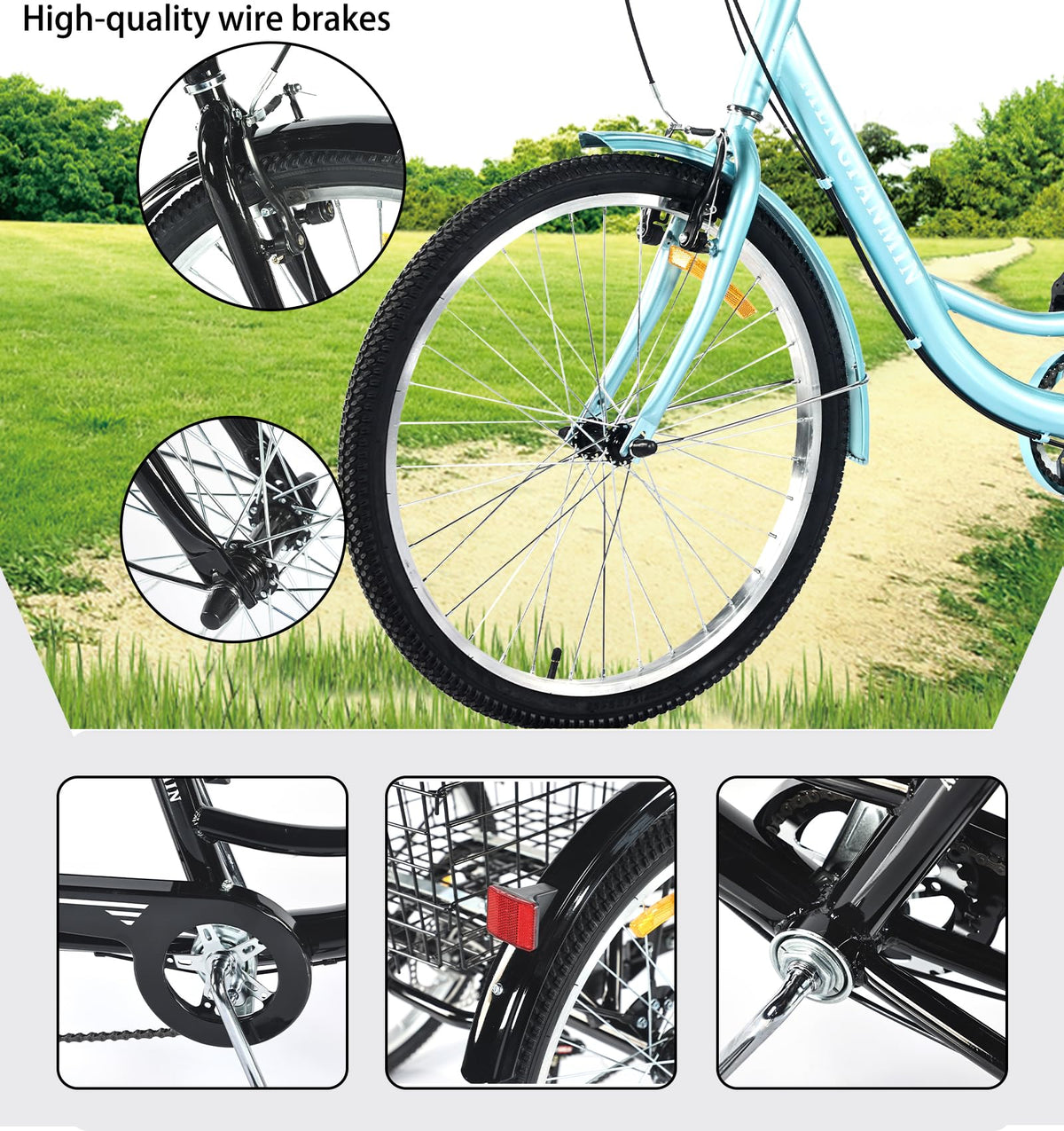 7 Speed Adult Tricycle with Child Seat and Rear Baskets T50201