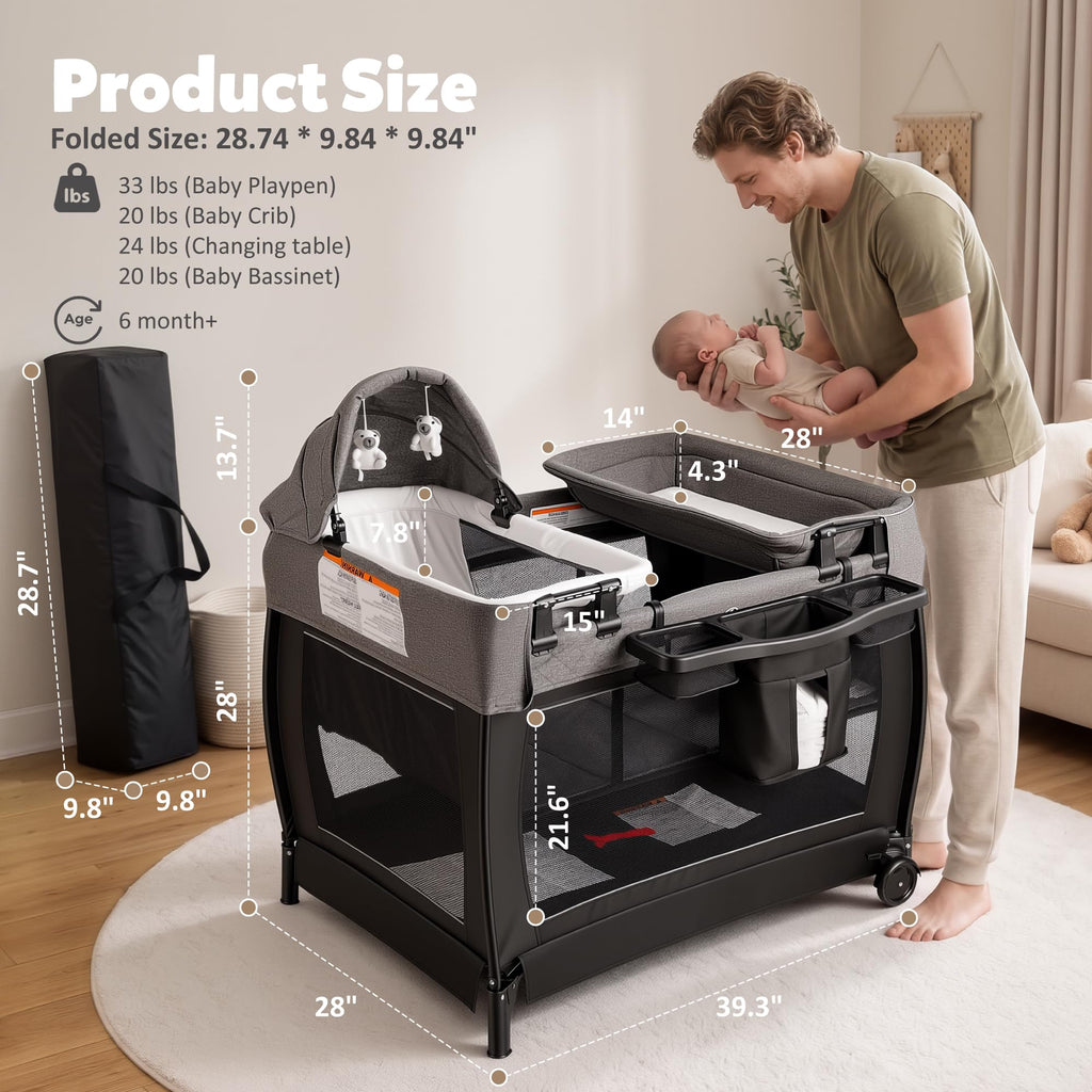 4 in 1 Foldable Pack and Play with Bassinet & Changing Table P25139