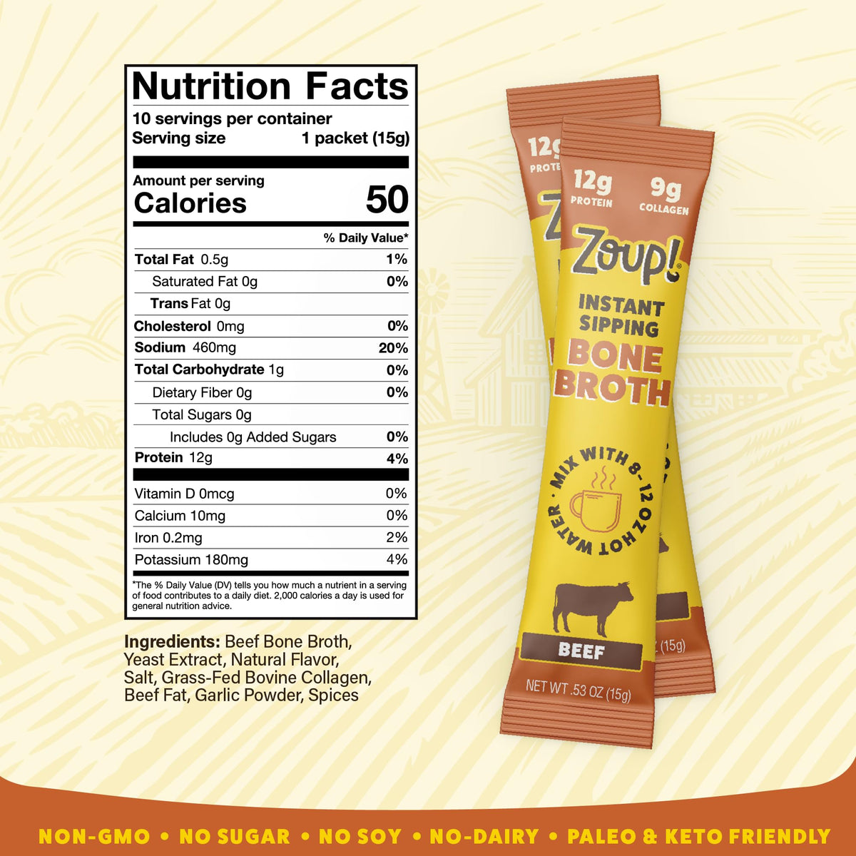Instant Sipping Bone Broth Mix Beef 0.53 oz Pack of 30 Y35959