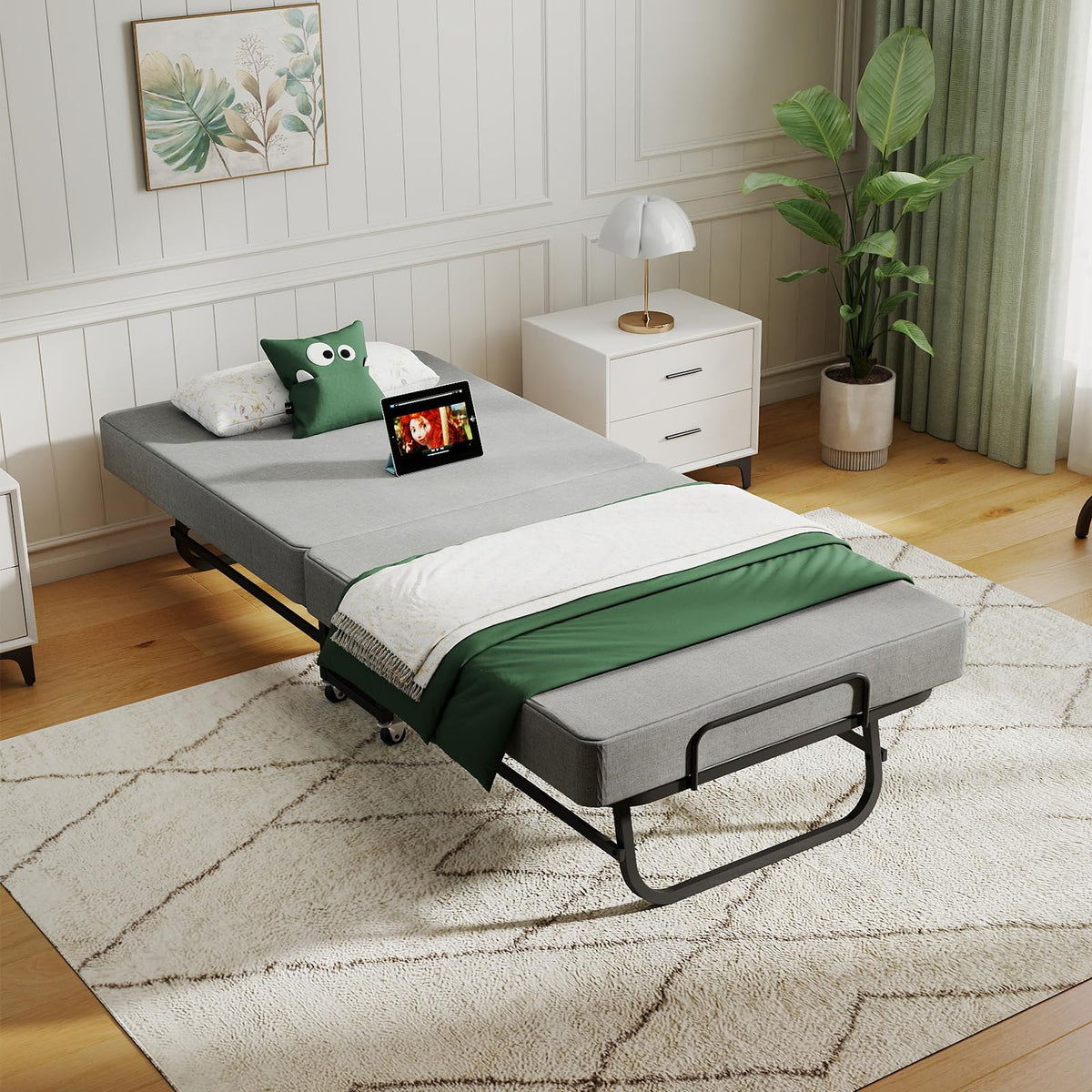 Folding Bed with Mattress and Metal Frame Y618