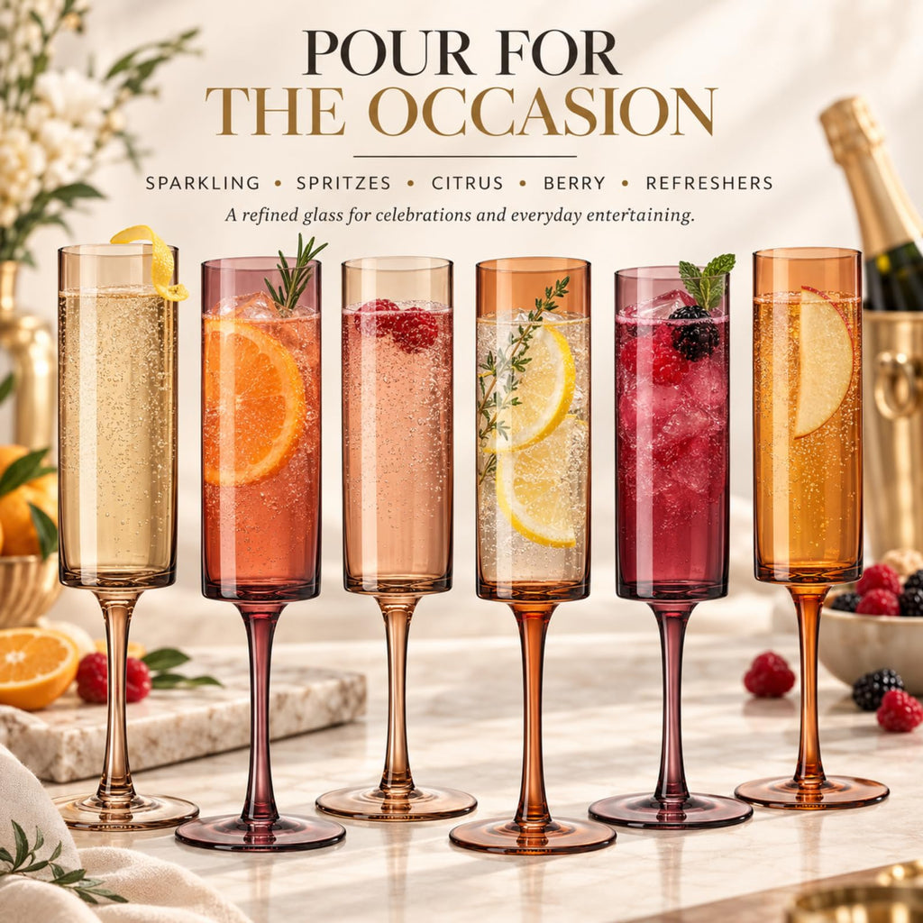 Set of 6 Amber Textured Glass Champagne Flute 6oz Q491691