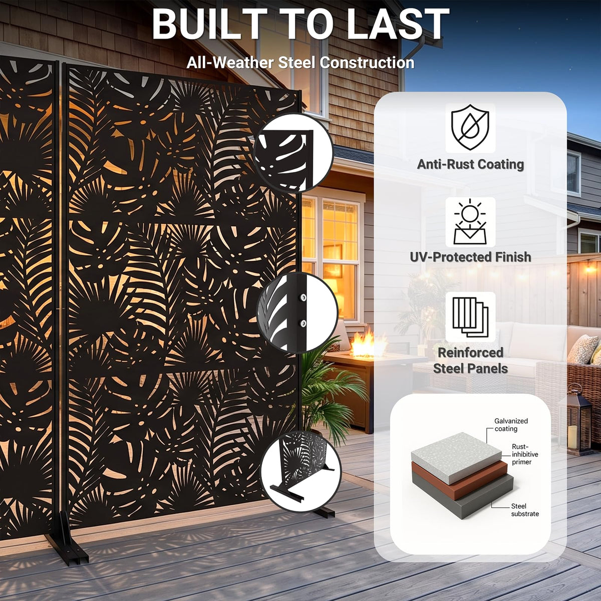72in Laser Cut Steel Privacy Screen Y89786