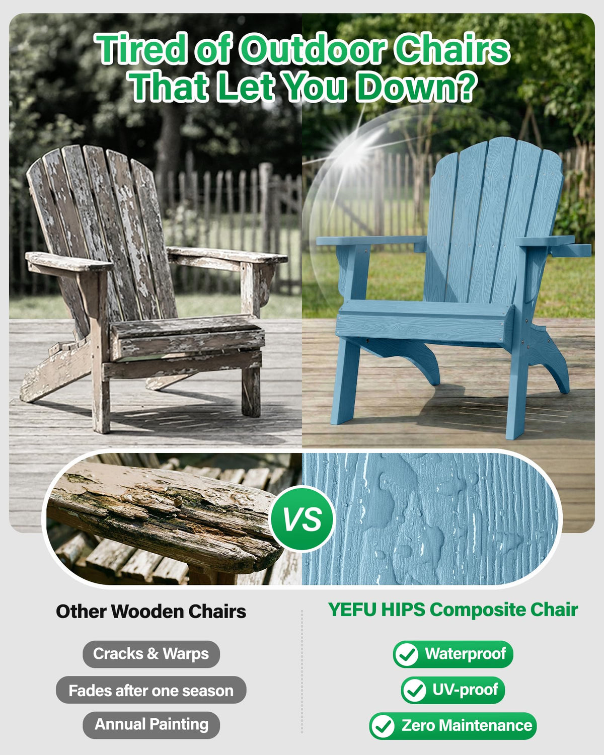 Oversized Adirondack Chair Set of 4 Blue H5249