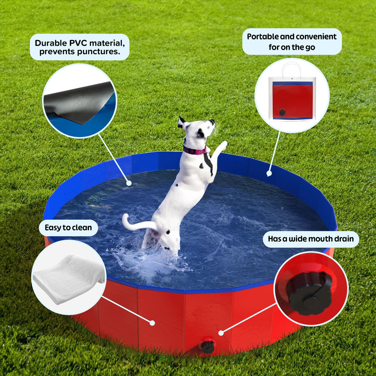 Foldable 30.5x12in PVC Dog Pool with Drain R4446