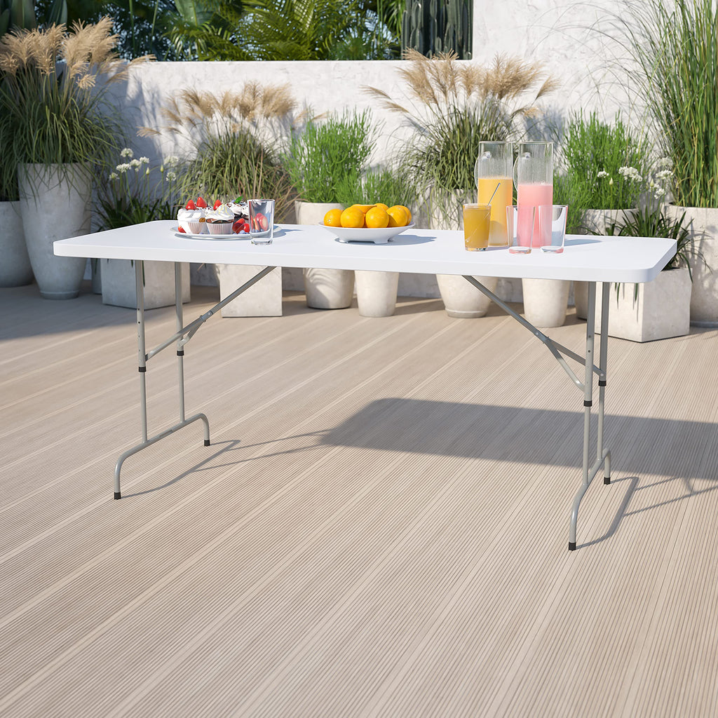 6-Foot Height Adjustable Granite White Plastic Folding Table B6242